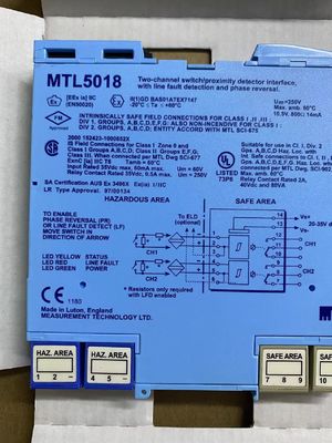 MTL5018 SWITCH/PROXIMITY DETECTOR INTERFACE dua saluran, dengan deteksi kesalahan garis dan pembalikan fase